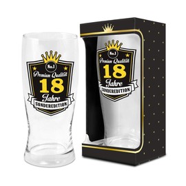 Abc Casa Bierglas 0,5l zum 18. Geburtstag für Jungen, Mann, Freund, Bruder – Premium Qualität, 18 Jahre, Sonderedition – Geschenk für 18-Jährige im Geschenkbox