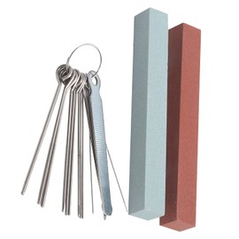 Guitar Polishing Tool, Stainless Steel Fret Files Nut Saddle Sanding Stone Kit with 13 Grinders for Guitar Mandolin Bass Ukulele Banjo, Metal + Stainless Steel (M02802)