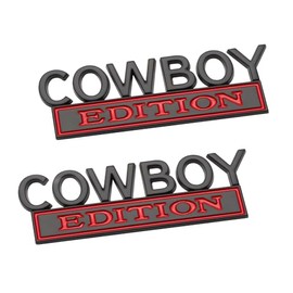 Pair Set Cowboy Edition Raised Letters Emblem 3D Badge Sticker Decal Replacement for Vehicle, Truck, SUV, Door Decoration (Black Red)
