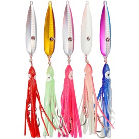 UB-Lab. Fishing Octopus Bait & Inchek, Salmon, Shrimp, Sardine, Flounder, Cod, Squid, Rockfish, Color, Mixed Hook, 3.5 oz (100 g), Set of 5