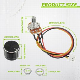 EPLZON 100K Ohm Linear Taper Rotary Potentiometer WH148 with XH2.54-3 Pin Connector Wire Cable and Black Knob Cover Cap(Pack of 5 Pcs)