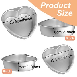 FRIGIIRE FRIGIIRE Heart Cake Pan 6+8inch Heart Shaped Cake Pan Removable Bottom Deep Mold Aluminum