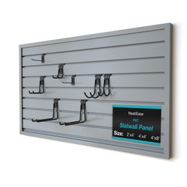 NeatiEase 2 x 4ft Slatwall Panel Wall Storage Systems, Slat Wall Paneling Garage Wall Organizer, Heavy Duty Wall Mounted PVC Wall Rack (Gray)