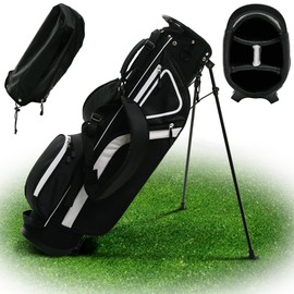 4 Way Divider Golf Carry Bag with Straps, Portable Golf Stand Bag, Golf Club Bag with Rain Hood, Golf Travel Case - Water-Repellent, Lightweight and Easy to Maneuver, Black