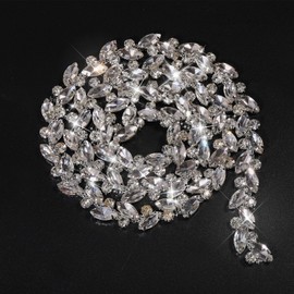 GLOBLELAND 1 Yard Rhinestone Fringe Trim Rhinestone Chain Diamond Crystal Fringe Trim for Sewing Crafts Wedding Dress Clothing Accessories DIY Decoration