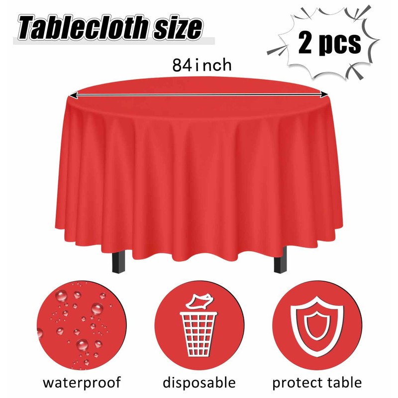 SietDESEO 2 Pack Red Tablecloth Round 84 x 84 Plastic