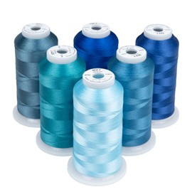 Simthread 6 Spools 3000 Yds 40WT Polyester Embroidery Thread Blue Set