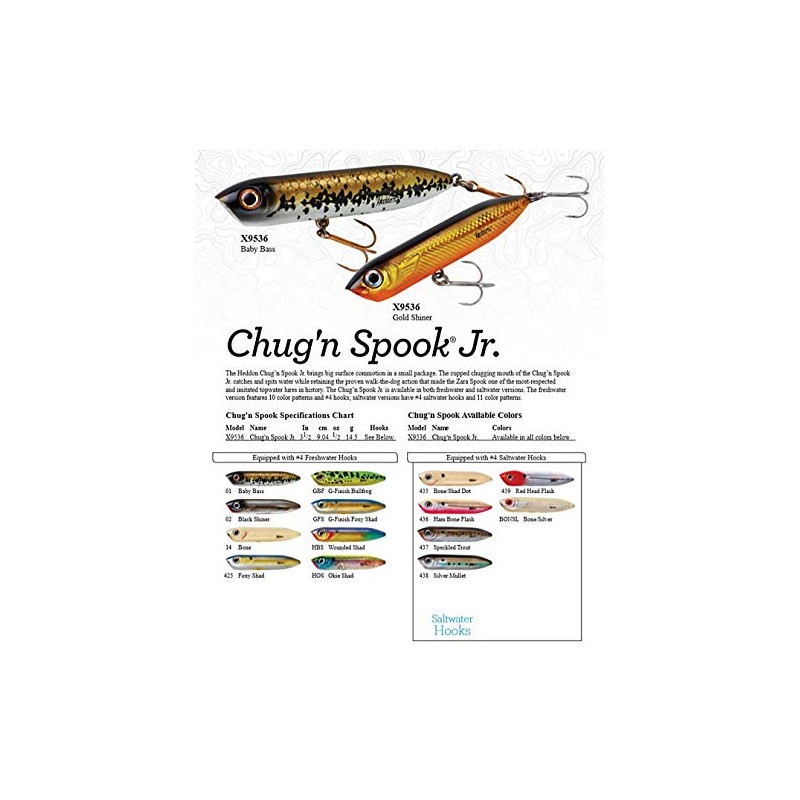 Heddon Chug'n Spook Junior Fishing Lure, Bone, (1/2 oz)