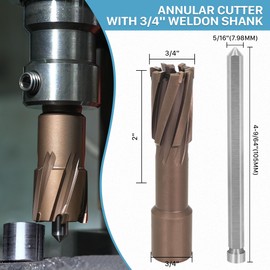 KEENTECH Carbide-Tipped Annular Cutter, 3/4" Diameter x 2" Depth 3/4" Weldon Shank, TCT Mag Drill Bit with Advanced PVD Nano-Coating for Faster, Smoother, Longer-Service Life Cutting Harder Metal