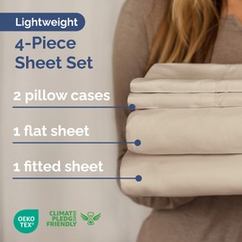 Lightweight 4 Piece Bed Sheet Set King Size - Cooling Sheets for Hot Sleepers - Soft, Breathable Bedding Set w/ 8-16 Inch Deep Pockets - 1 Flat & 1 Fitted & 2 Pillowcases - Wrinkle Resistant - Wheat