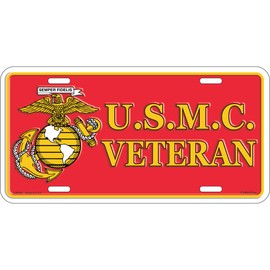 Artisan Owl U.S.M.C Veteran with Semper Fidelis Logo License Plate, 6" x 12"