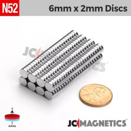 Neodymium 6mm x 2mm N52 Strong Round Disc Rare Earth Neodymium Magnet 6x2mm - 100 discs