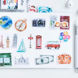 Scrapbook Accessories Travel Stickers Kit，46Pcs Scrapbooking Supplies Vintage Journaling Stickers for Adults，Aesthetic Kindle Book Stickers Craft Supplies for Scrapbooking，Card Making，Journal(Travel