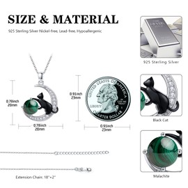TwoAnts Black Cat Necklace 925 Sterling Silver Crescent Moon Cat Pendant Necklace with Nature Malachite Cute Animal Necklace Cat Jewelry Gifts for Women Cat Lovers
