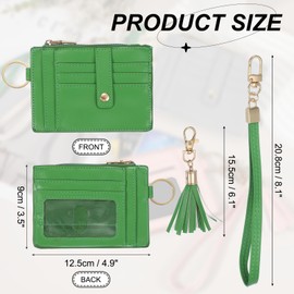 sourcing map Slim Wallets Wristlet for Women, RFID Credit Card Case Keychain with Tassel PU Wristlet Credit ID Card Wallets Pocket Holder for Men Women, Green