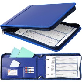 Henoyso 3 Rings Fireproof Business Check Binder with Zipper 1.5 Inch D Rings 3 on a Page Fit 3 & 9 Holes Check 600 Sheets Capacity Organizer Binder for Office Storage End Stub Deskbook (Dark Blue)