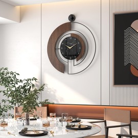 VIVIFLYSE Modern Walnut Marble Dial Wall Clock, Large Wood Metal Frame Silent Non Ticking Wall Clocks for Living Room, Bedroom Decoration, Contemporary Home Wall Decor Gift Idea, 26.4 in