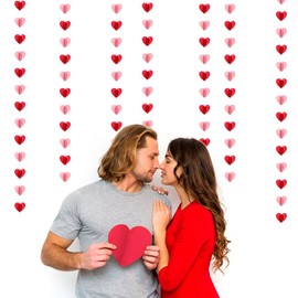 Red Pink Party-Decorations 3D-Heart Garland - 40ft Valentines Day Streamers Paper Banner, Galentines Proposal Anniversary Romantic Birthday Baby Shower Rustic Wedding Hanging Ornaments Decor Hugfond