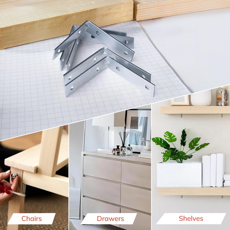 ZAVIA 12Pcs Galvanized Steel L Shaped Brackets for Wood (50mm
