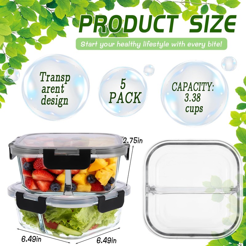 Wopgrty 5 Pack Bariatric Meal Prep Containers, 27 oz Glass
