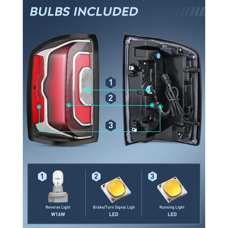 Nilight Taillight Assembly Compatible with 2016 2017 2018 GMC Sierra