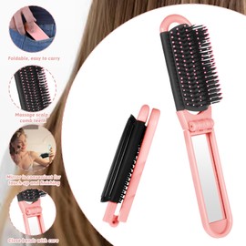 Travel Folding Hair Brush with Mirror, 2 Pack Portable Travel Brush for Women and Men Foldable Hair Brush Travel Size Mini Hair Comb Small Compact Massage Comb Hair Styling Tools for Gym, Trip, Purse