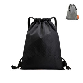 RABUHARU Gym Sack, Sports Bag, Knapsack, Rucksack, Waterproof Bag, Case, Drawstring Shoes, Lightweight, Swimming, Club Activities, Circle, Exercise, Travel, Camping, Accessories, Waterproof Bag, 1 x Black, Black