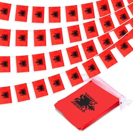 Albania String Flag Pennant Banner, Small Mini Albanian Flags Bunting Banner, National Country Decoration for School, Party, Sports Events, Patriotic Festival, 33 Feet 30 Flags