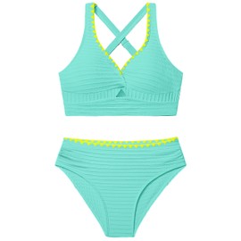 Oranchids Girls Swimsuits Size 10-12 Girls Bathing Suits Size 10-12 Twist V Neck Bikini Set Solid Color Swimsuits Two Piece Swimwear Mint Green
