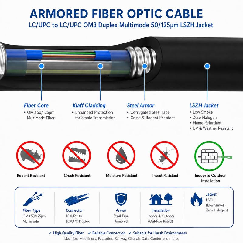 Elfcam® - 10m/32.8ft Outdoor and Indoor Shielded Armored Fiber Optic