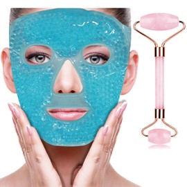 Znöcuetöd Rodillo Facial De Hielo, Rodillo De Jade Y Mascarilla Facial De Hielo, Juego De Regalo De Mascarilla De Gel Refrescante Frío Para Mujeres, Antienvejecimiento F Azul