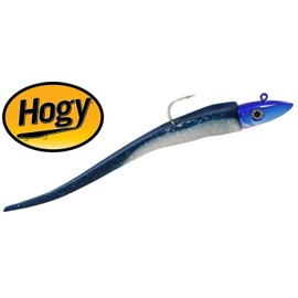 Hogy Twitcher 8/0 + Jiggin 23 cm Rubber Fish Blue Black, Bait for Cod, Halibut & Pollock, Sea Bait for Norway, Iceland, Denmark, Baltic Sea, Weight: 100 g Jig Head / 130 g Total