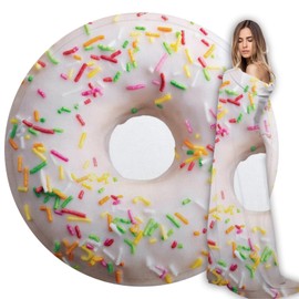 Cute White Donuts Funny Blanket for Girls Novelty Realistic Food Throws Soft Cozy Flannel Round for Nap, Home Decor, Party Kids Child Gifts 47 Inches