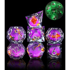 SIQUK 7 Pieces Liquid Core Dice Koi Fish DND Dice Play Cube Glow in the Dark Polyhedral Dice Set D4 D6 D8 D10 D12 D20 D% for DND RPG MTG