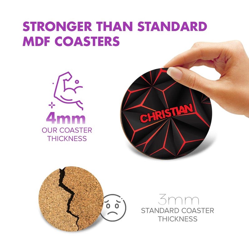 1 x Round Coaster - Name Christian Gamer Black Red