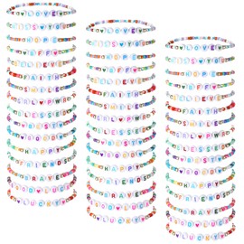Otuuz 48 Pcs Colorful Kids Friendship Bracelet Set Adjustable Beads Bracelets Cute Friendship Princess Pretend Play Bracelet Stretch Beaded Bracelet Preppy Bracelets Set for Girls Women (Exquisite)