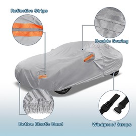 ATOCOVER Silver Tone Heavy Duty Waterproof Car Cover for Sedan 185"-191" - All-Weather UV Protected Outdoor Full Exterior Cover with Sun/Snow/Rain Resistance