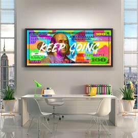 Inktuitive 'C-olorful Note' Inspirational Wall Art | 100 Dollar Bill Canvas Print | Motivational Décor for Bedroom, Living Room & Business Office | 24 x 10 Inches