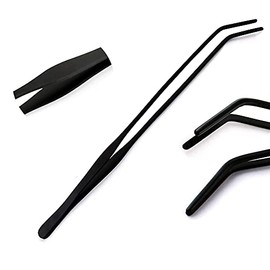 OdontoMed2011 Aquarium Tweezers Stainless Steel Curved Tweezer with Carbonation Protection Coating Against Rust Long Feeding Tongs Aquarium Tools for Aquatic Tank Plants,12 inch, Black, ODM