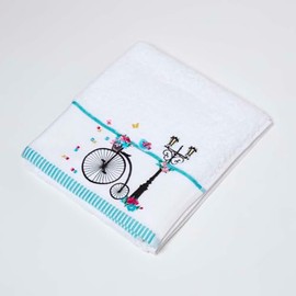 Homescapes 100% Turkish Cotton 'Vintage Bike' White Hand Towel Black Silhouette Bike and Flowers