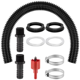 Water Butt Connection Set, Water Butt Connection 50 cm Connection Hose and 2 Hose Connectors 25 mm with Lock Nut, Hole Opener, for Water Tanks, Cisterns, Rainwater Bins
