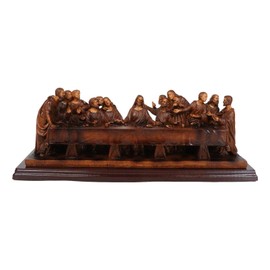Ebros Gift Leonardo Da Vinci The Last Supper of Jesus and Disciples Faux Wooden Mahogany Look Decorative Figurine 14" Long Religious Catholic Christian Easter Apostles Gospel Inspirational Decor