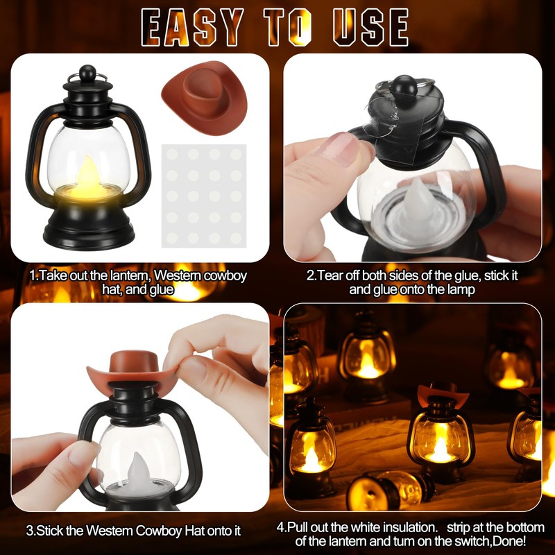 ROCEEI 36 Pieces Cowboy Hats Mini Lantern Western Cowgirl Small