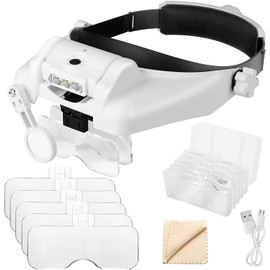 1X to 14X Headband Magnifier with LED Light, Handsfree Head Mount Magnifying Glass Visor Headset Loupe Tools for Professional Jewelry Close Work Sewing Crafts Reading Repair