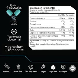 ETERNAL NUTRITION Ultra Pure L-Treonato de Magnesio Premium (150 Caps) | Liposomal de Alta Biodisponibilidad | 37 Porciones · 2100 mg | Memoria, Conce