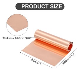 sourcing map Pure Copper Sheet Roll, 0.03mm 32Ga Thick T2 Copper Flashing 3050mm x 153mm/10Ft x 6in Copper Strip Soft Copper Metal Foil Plate for Craft Electrical House Repair