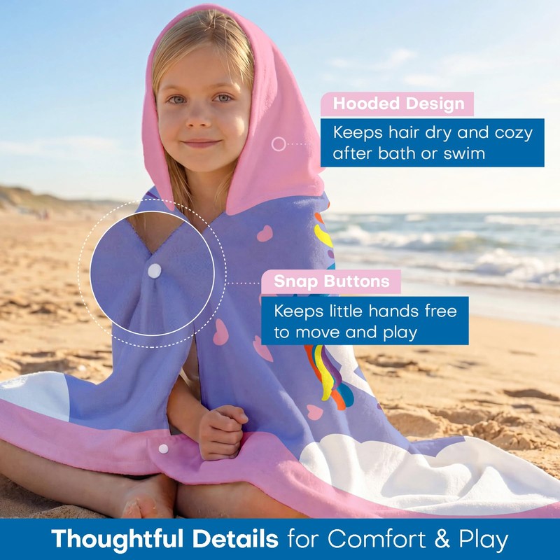 Kids Hooded Beach Towel, 100% Cotton Super Soft and Absorbent