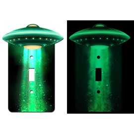 Off The Wall Plates - Alien UFO Glow in the Dark Decorative Acrylic Cover Single Light Switch Wallplate