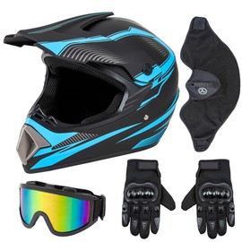 CARTMAN Adult Dirt Bike Helmets Motocross ATV Dirtbike Offroad Full Face Motorcycle Helmet, DOT Approved Matte Black and Blue, Adult-S