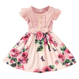 VEOAY Baby Girls Floral Dress Adorable Casual Dress for Baby Girl Fashion Summer Clothes for Girls Sleeveless Dresses for Summer Fall Daily Wear Dresses with Tutu Skirts 18-24M(pink066, 90)